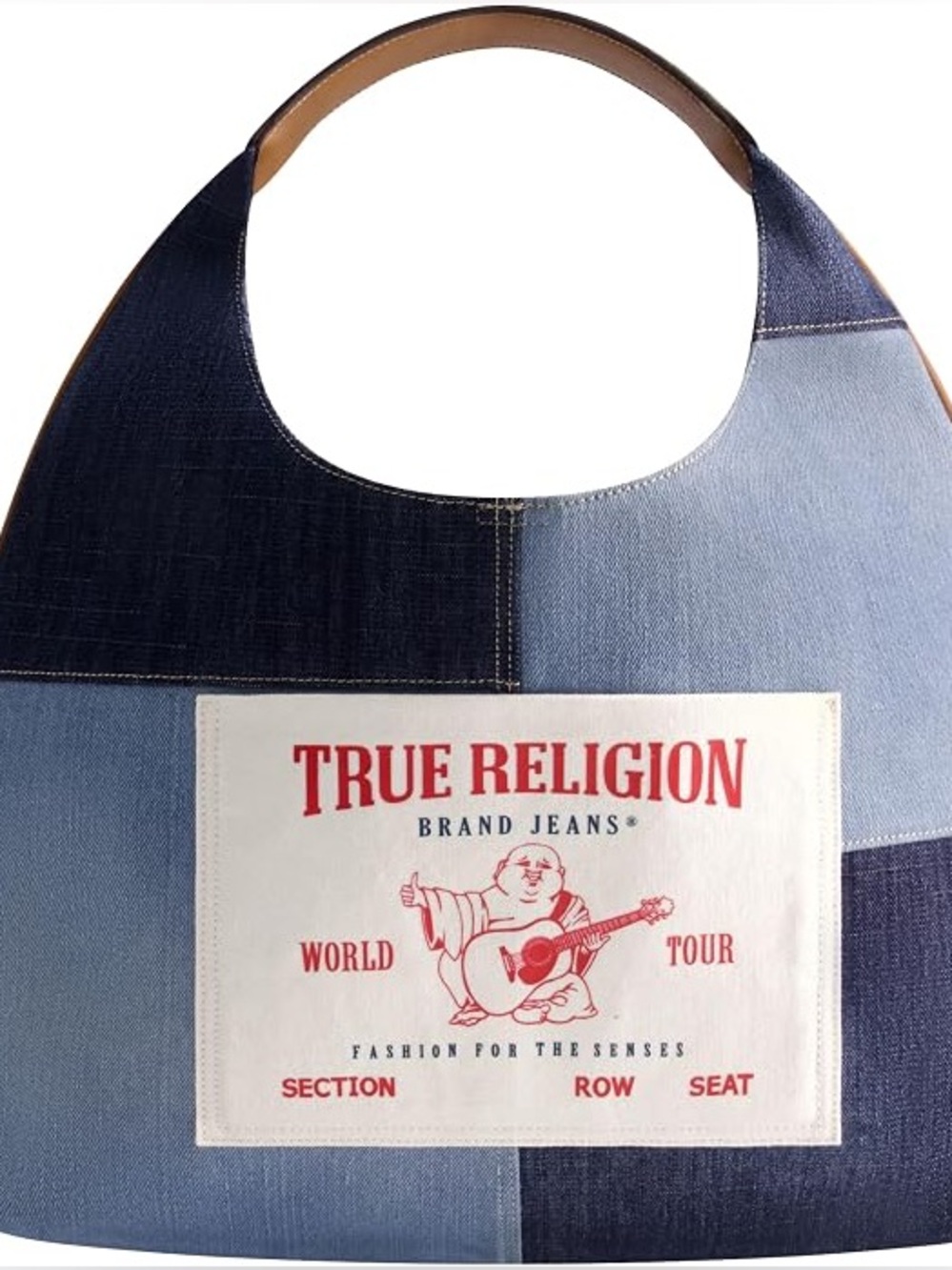 True Religion Patchwork Denim Tote in Light and Dark Blue